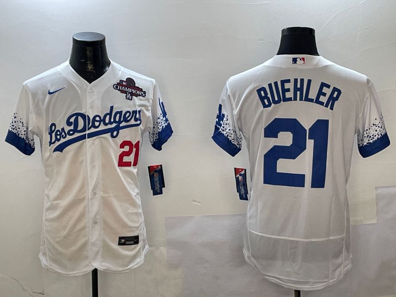 Men Los Angeles Dodgers 21 Buehler White City Edition Elite Nike 2025 MLB Jersey style 4